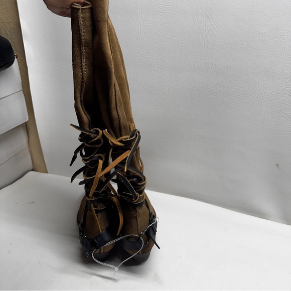 Free people Brown boots back lace sway low boots military taupe size 9.5 - Picture 6 of 16